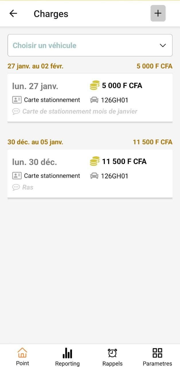 Capture d'écran de l'interface des charges